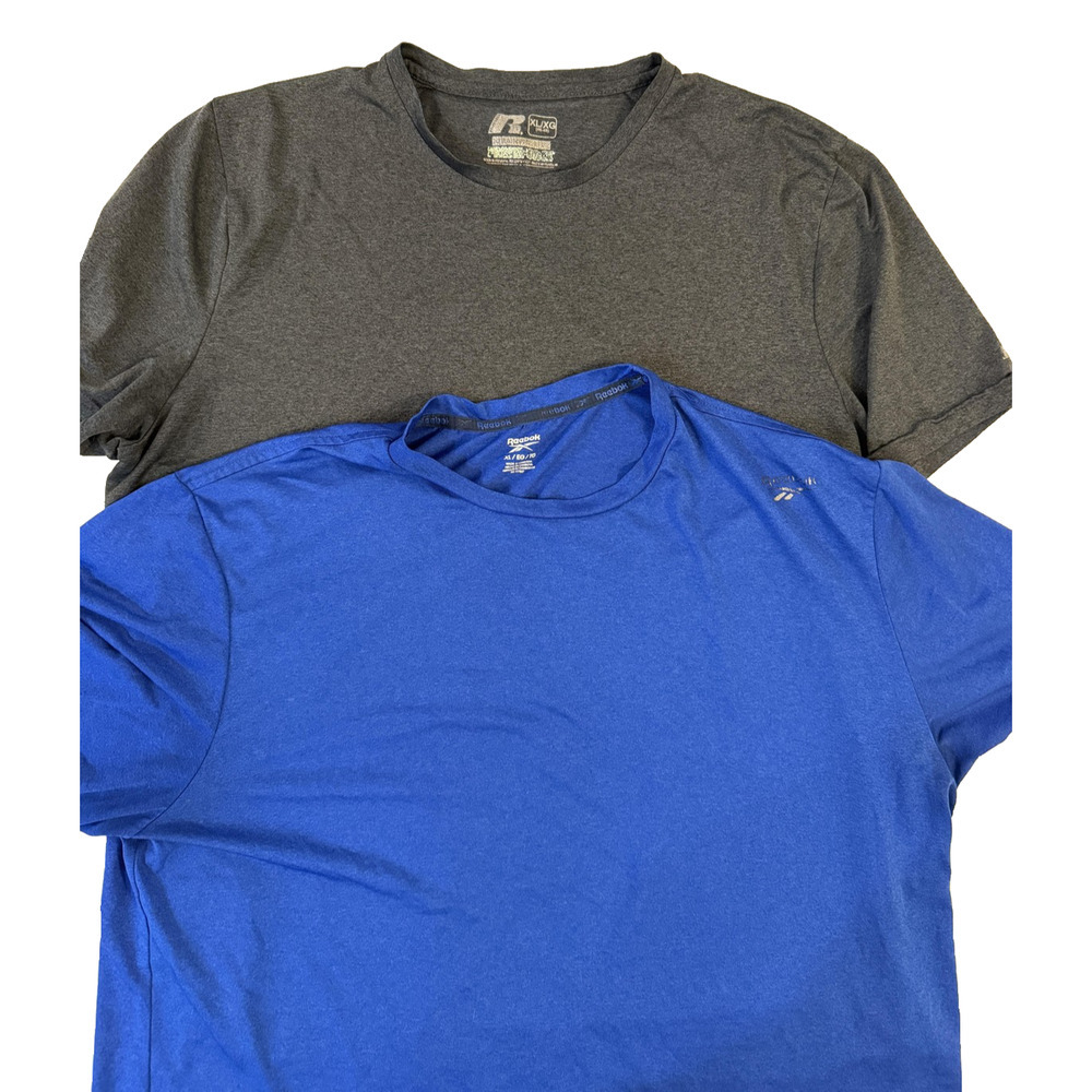 Reebok Russell Athletic Mens XL Performance T-Shirts Blue Gray‎ Gym Lot 2